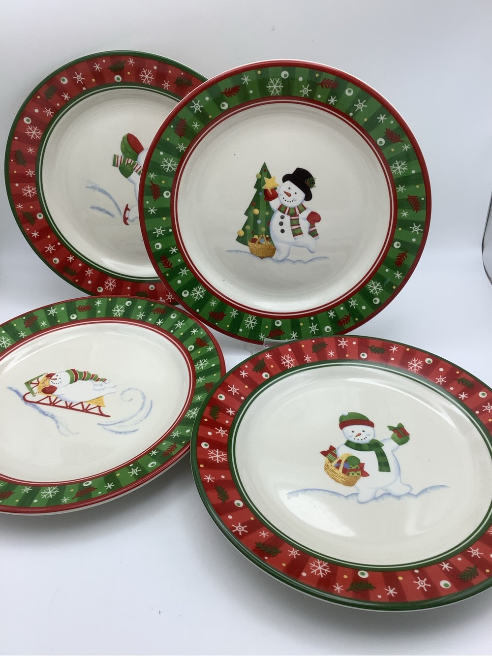 Longaberger Pottery Set of Four Snowman Holiday Snack Plates